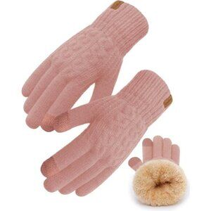 ⚡Women & Men Dark Pink Winter Touch Screen Warm Thick Fleece Lined Knit Gloves